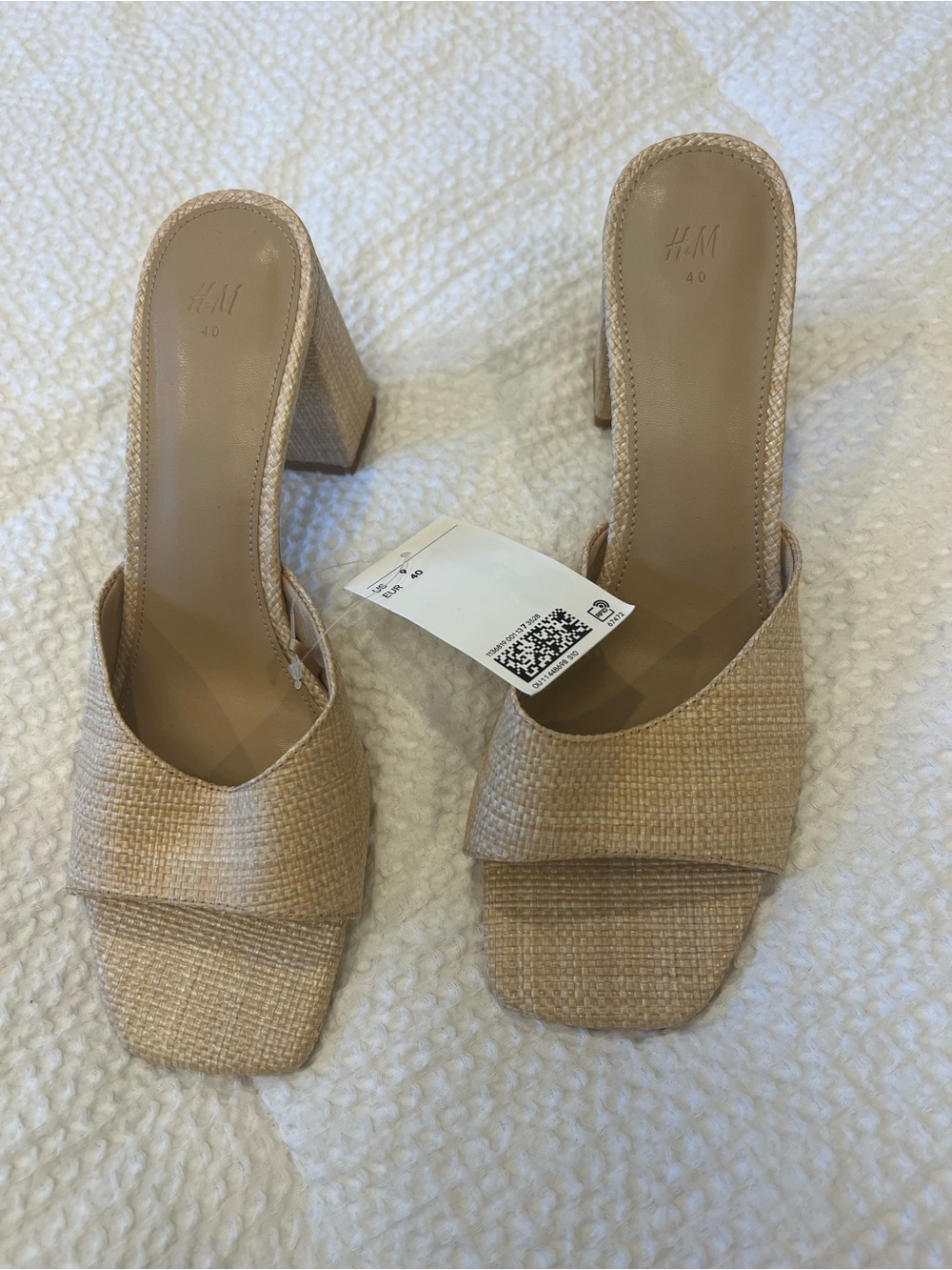 H&M Natural Raffia Block Heel Mules